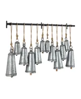 Rosemary Lane Gray Metal Tibetan Inspired Meditation Decorative Cow Bell with Jute Hanging Rope and Rod 48" x 5" 28"