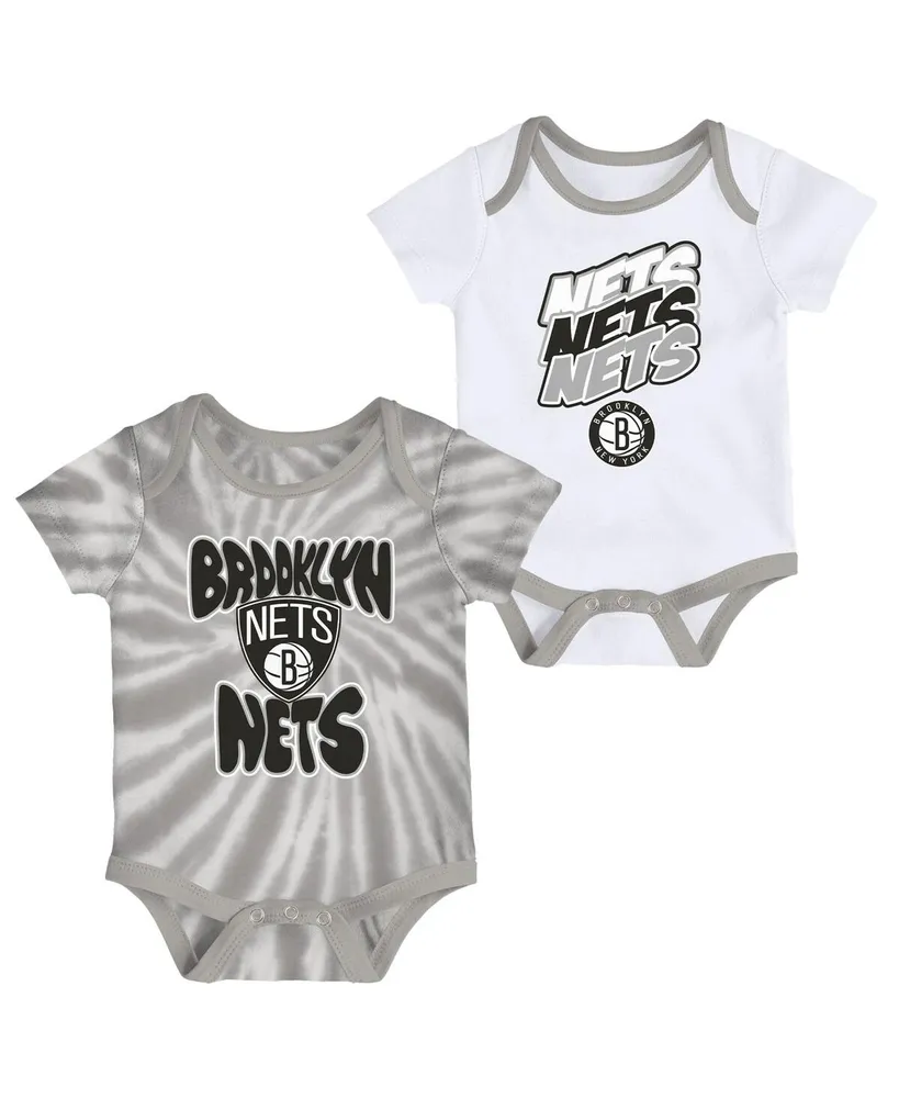 Infant Boys and Girls White, Gray Brooklyn Nets Tie-Dye Two-Pack Bodysuit Set