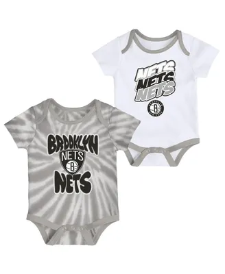 Infant Boys and Girls White, Gray Brooklyn Nets Tie-Dye Two-Pack Bodysuit Set