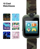 Playzoom Kid's Dark Green Camo Prints Silicone Strap Touchscreen Smart Watch 42mm with Earbuds Gift Set