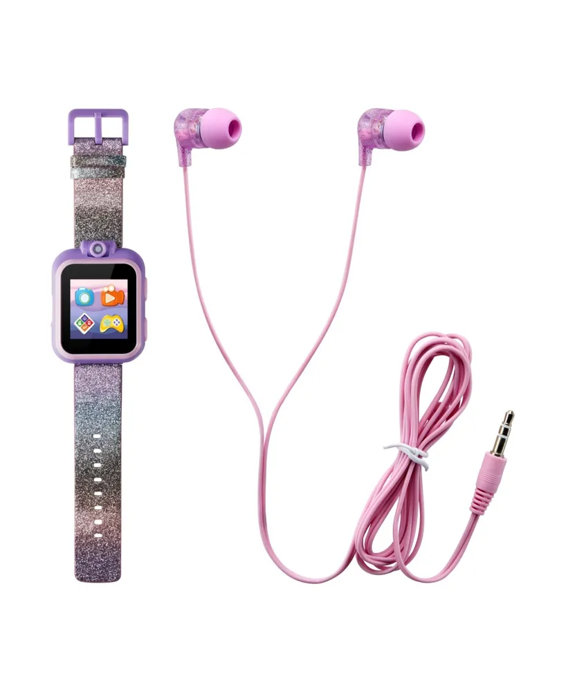 Playzoom Kid's Purple Gradient Glitter Silicone Strap Touchscreen Smart Watch 42mm with Earbuds Gift Set