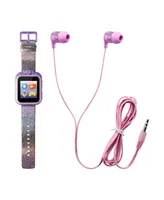 Playzoom Kid's Purple Gradient Glitter Silicone Strap Touchscreen Smart Watch 42mm with Earbuds Gift Set