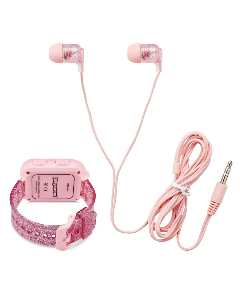 Playzoom Kid's Pink Glitter Silicone Strap Touchscreen Smart Watch 42mm with Earbuds Gift Set