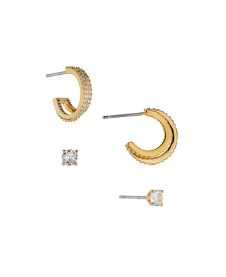 Ava Nadri Small Hoop and Stud Earring Silver-Tone Brass Set 4 Pieces