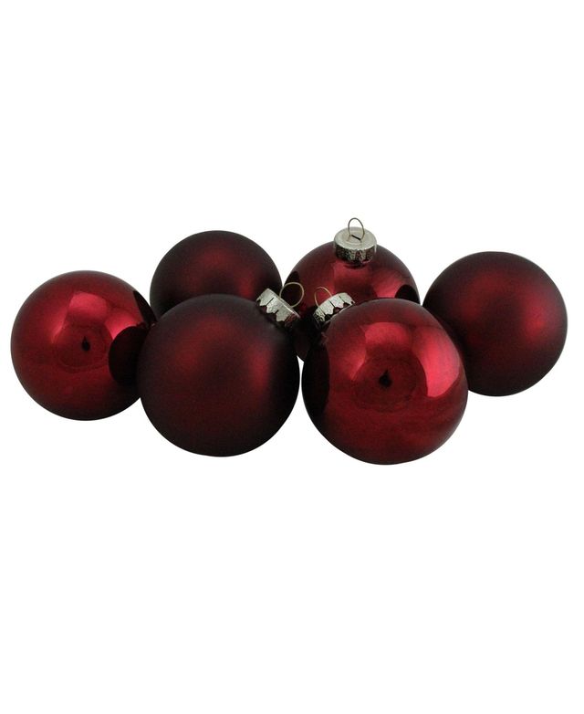 Northlight 6 Count 2- Finish Glass Ball Christmas Ornaments 80mm Set, 3.25"