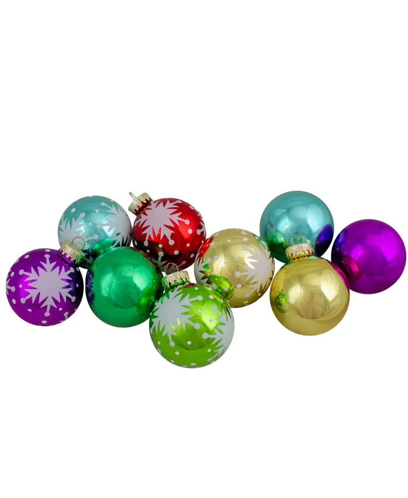 Northlight 2.25" Assorted Glass Ball Hanging Christmas Ball Ornaments 57mm, Set of 9