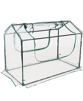 Outdoor Portable Mini Greenhouse Tent with 2 Zippered Side Doors and Iron Tube Frame - Clear