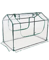 Outdoor Portable Mini Greenhouse Tent with 2 Zippered Side Doors and Iron Tube Frame - Clear