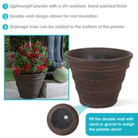 Sunnydaze Decor 13 in Laurel Dual-Wall Polyresin Planter - Rust