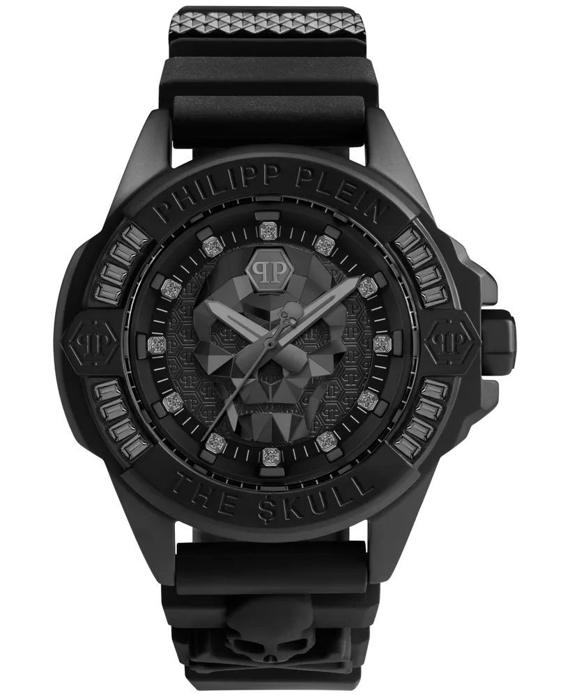 Philipp Plein Men's The $kull Black Silicone Strap Watch 41mm