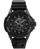 Philipp Plein Men's The $kull Black Silicone Strap Watch 41mm
