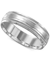 Men's High-Polished Etched Wedding Band 14k White Gold