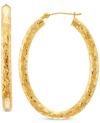 Textured Tube Medium Oval Hoop Earrings in 14k, 1.5"