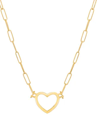 Open Heart Paperclip Link 18" Pendant Necklace in 14k Gold-Plated Sterling Silver