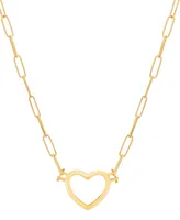 Open Heart Paperclip Link 18" Pendant Necklace in 14k Gold-Plated Sterling Silver