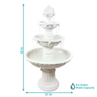 Sunnydaze Decor Fruit Top Fiberglass Outdoor 3-Tier Water Fountain - White