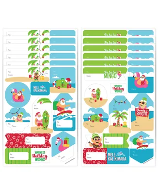 Tropical Christmas Beach Santa Party Gift Tag Labels To and From 120 Stickers