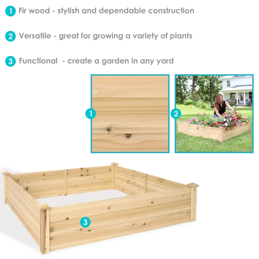 Sunnydaze Decor Wooden Fir Square Raised Garden Bed - 48 in - Natural
