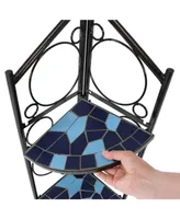 Sunnydaze Decor Black Steel/Blue Mosaic Shelves 3-Tier Corner Plant Stand - 44 in