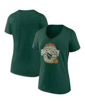 Women's Fanatics Hunter Green Milwaukee Bucks Hometown Collection Brew City V-Neck T-shirt