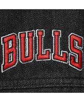 Women's The Wild Collective Black Chicago Bulls Patch Denim Button-Up Jacket