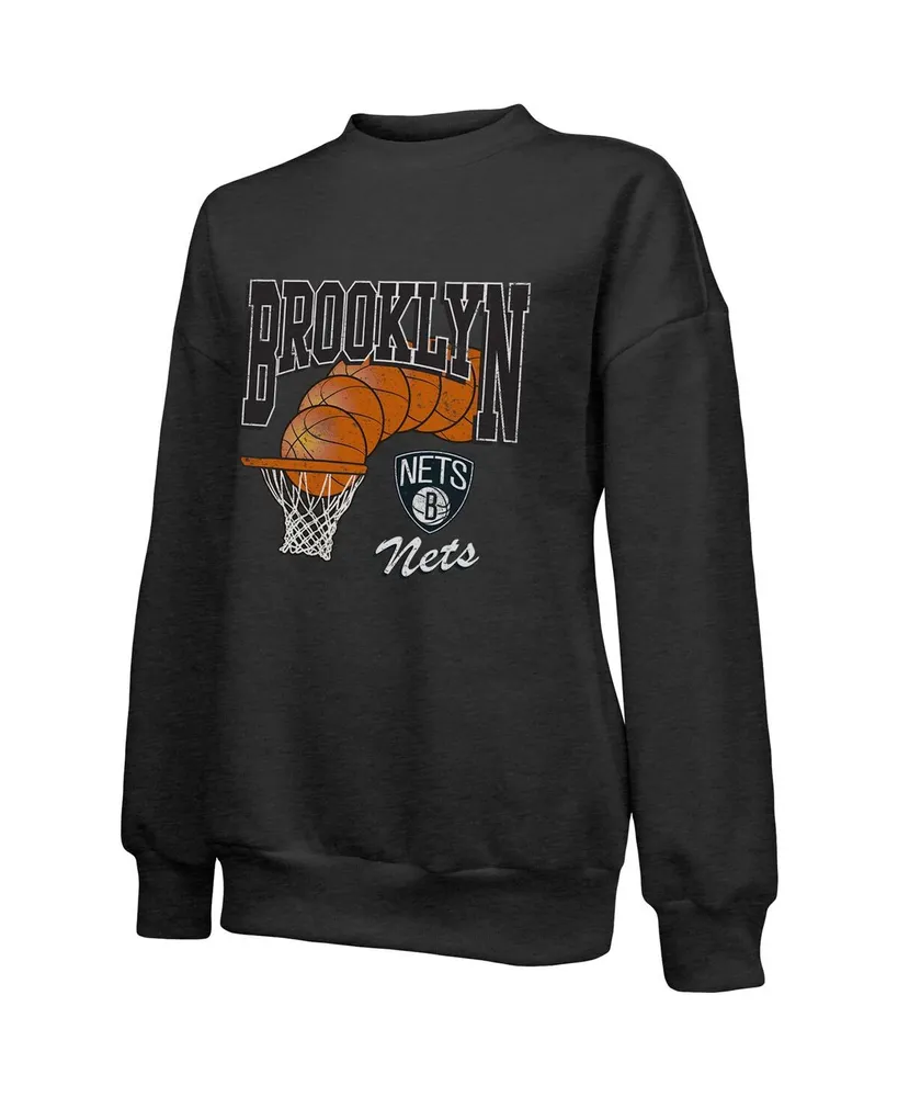 Women's Majestic Threads Black Brooklyn Nets Bank Shot Pullover Tri-Blend Sweatshirt