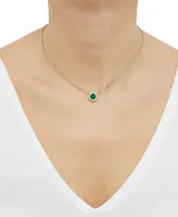 Lab-Created Emerald (1-1/5 ct. t.w.) & Lab-Created White Sapphire (1/6 ct. t.w.) Halo Pendant Necklace in 14k Gold-Plated Sterling Silver 16" + 2" ext