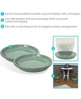 Ceramic Outdoor Flower Pot Saucers Set of 2 - Uv- and Frost-Resistant - Seafoam Glazed Finish