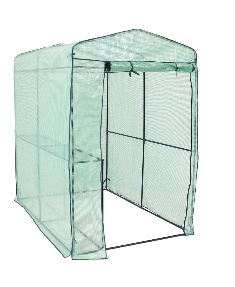 Sunnydaze Decor Large Steel Pe Cover Walk-In Greenhouse with 1 Shelf - Green