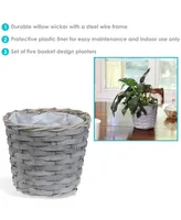 Sunnydaze Decor 6.75 in Rattan Wicker Basket Planters with Lining - Set of 5