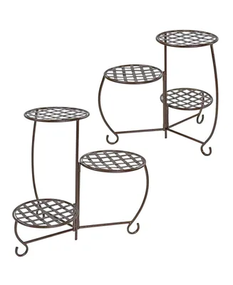 Sunnydaze Decor 3-Tier Triple Plant Stand with Checkered Base - 24 in - Set of 2