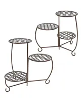 Sunnydaze Decor 3-Tier Triple Plant Stand with Checkered Base - 24 in - Set of 2