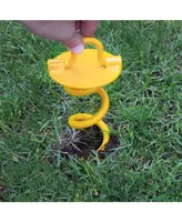 Outdoor Tarp Tent Tie-Out Heavy-Duty Spiral Ground Anchor Stake with Folding Ring - 16" - Yellow