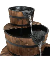 Sunnydaze Decor Rustic 3-Tier Wooden Fir Barrel-Style Water Fountain - 30 in