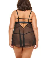 Oh La La Cheri Plus Size Riley Empire Waist Babydoll with Bow and G-string Set