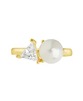 Sterling Forever Cubic Zirconia and Imitation Pearls Dara Ring