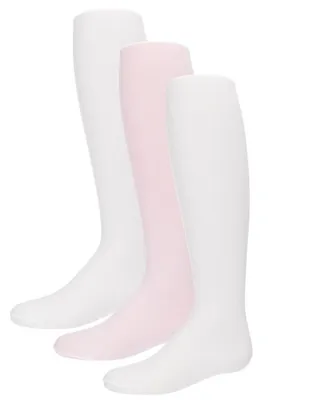 MeMoi Baby Girls Solid Nylon Opaque Basic Non-Binding Tights 3 Pack - White-pink