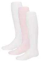 MeMoi Baby Girls Solid Nylon Opaque Basic Non-Binding Tights 3 Pack - White-pink