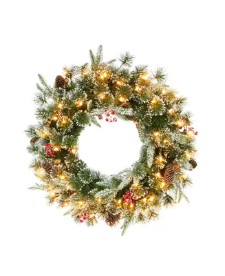 Puleo Pre-Lit Decorated Christmas Wreath with 50 Lights, 24"