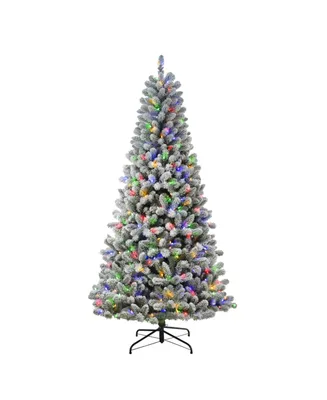 Puleo Pre-Lit Flocked Virginia Pine Artificial Christmas Tree with 400 Color Select Led Lights, 7.5'