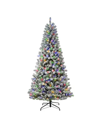 Puleo 7.5FT Pre-Lit Flocked Vancouver Pine Artificial Christmas Tree