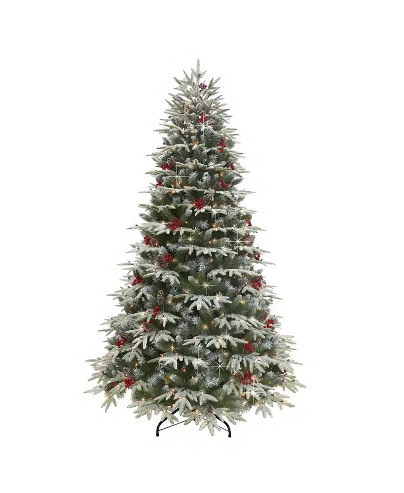 Puleo 7.5FT Pre-Lit Flocked Hartford Fir Artificial Christmas Tree