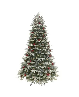 Puleo Pre-Lit Flocked Halifax Fir Artificial Christmas Tree with 700 Lights, 7.5'