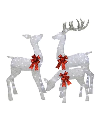 Puleo Outdoor Christmas Lighted Deer Family 3 Piece Set - Silver