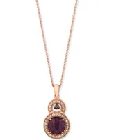 Le Vian Raspberry Rhodolite (2-1/5 ct. t.w.) & Diamond (1/4 ct. t.w.) Halo 18" Pendant Necklace in 14k Rose Gold