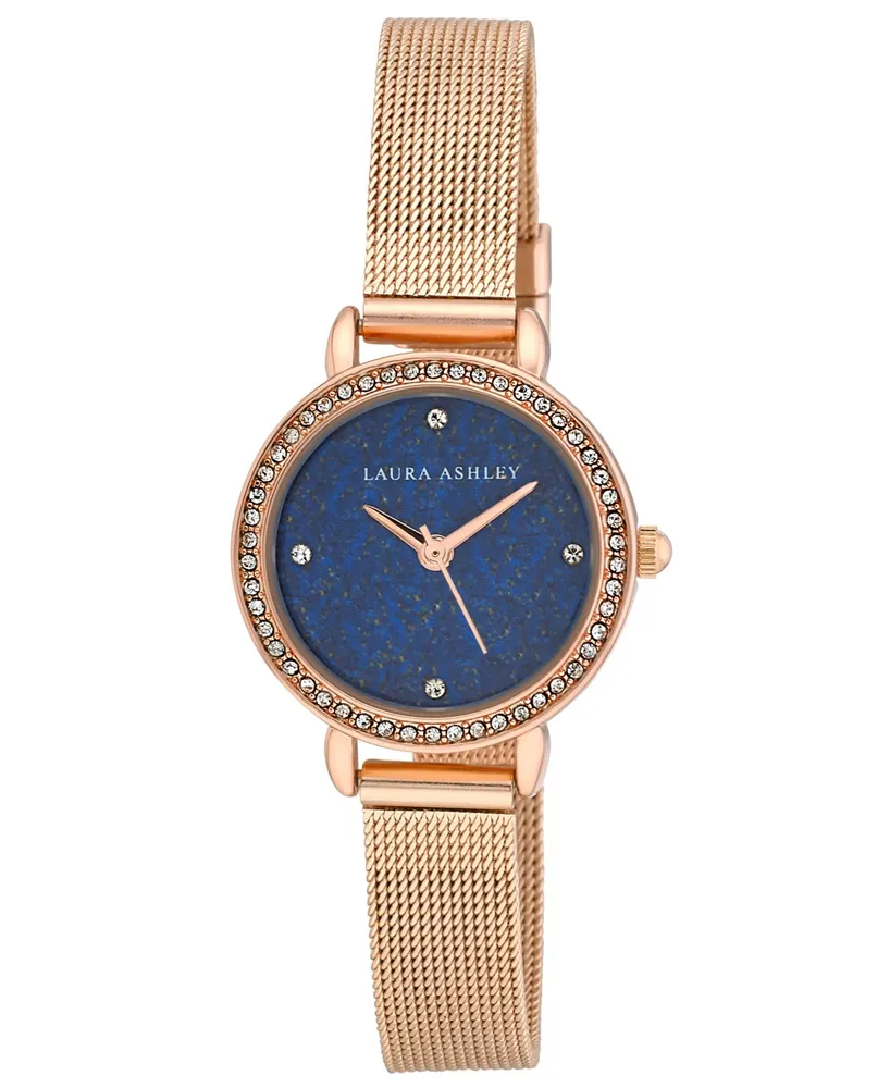 Laura Ashley Women's Gemstone Rose Gold-Tone Alloy Mesh Bracelet Watch 26mm