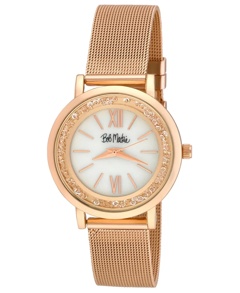 Bob Mackie Unisex Rolling Stone Rose Gold-Tone Alloy Mesh Band Watch 34mm