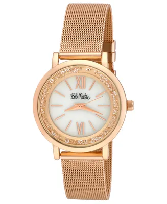 Bob Mackie Unisex Rolling Stone Rose Gold-Tone Alloy Mesh Band Watch 34mm - Rose Gold