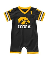 Infant Boys and Girls Colosseum Black Iowa Hawkeyes Bumpo Football Romper