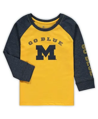 Toddler Boys and Girls Colosseum Heathered Maize Michigan Wolverines Long Sleeve Raglan T-shirt